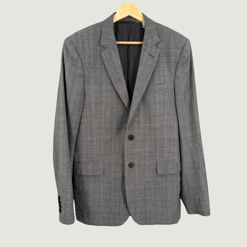 GANT Wool Plaid Slim Blazer Gray Windowpane Two Button Sport Coat US 38 EU 48